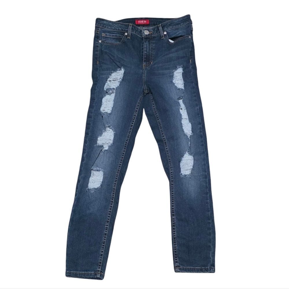 Guess Dark Wash Heavily Distressed Jeans